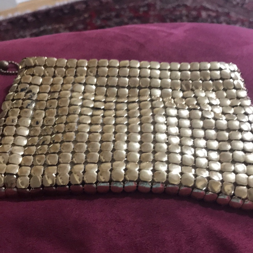 Whiting and Davis vintage gold mesh zippered purse 6 by 4 inches